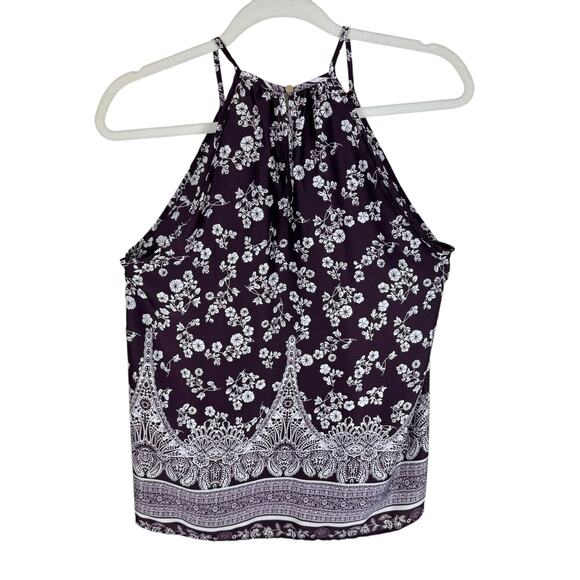 Renee C. Wine Purple White Floral Racerback Lightweight Tank Blouse Size M - Picture 2 of 6